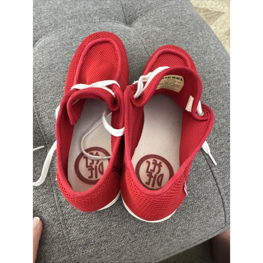 Diesel Sneakers Red Mesh Low Top Lace-Ups Logo Rubber Bottom With Map Size 7.5 - Picture 13 of 16